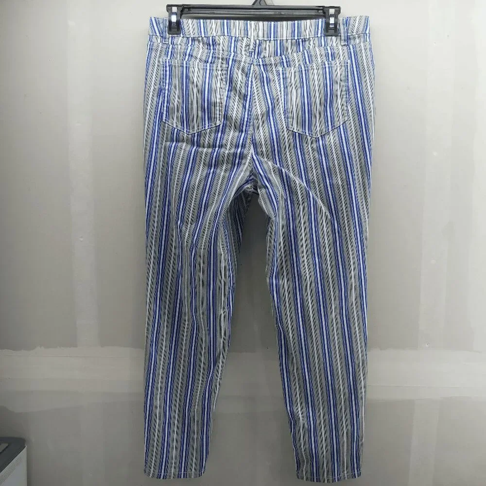 Needle & Cloth Stripe‎ Skinny Ankle Cropped Pants Sz 16 White Blue Yellow Stripe